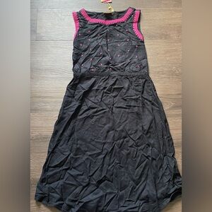 ATEESA brand black sleeveless dress embroidered neckline pink accents M NWT